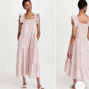 Smocked square neckline, tiered dress with flutter sleeves, with pockets!!